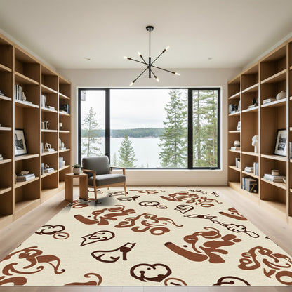 Abstract Brown Swirls Cream Pattern Rug