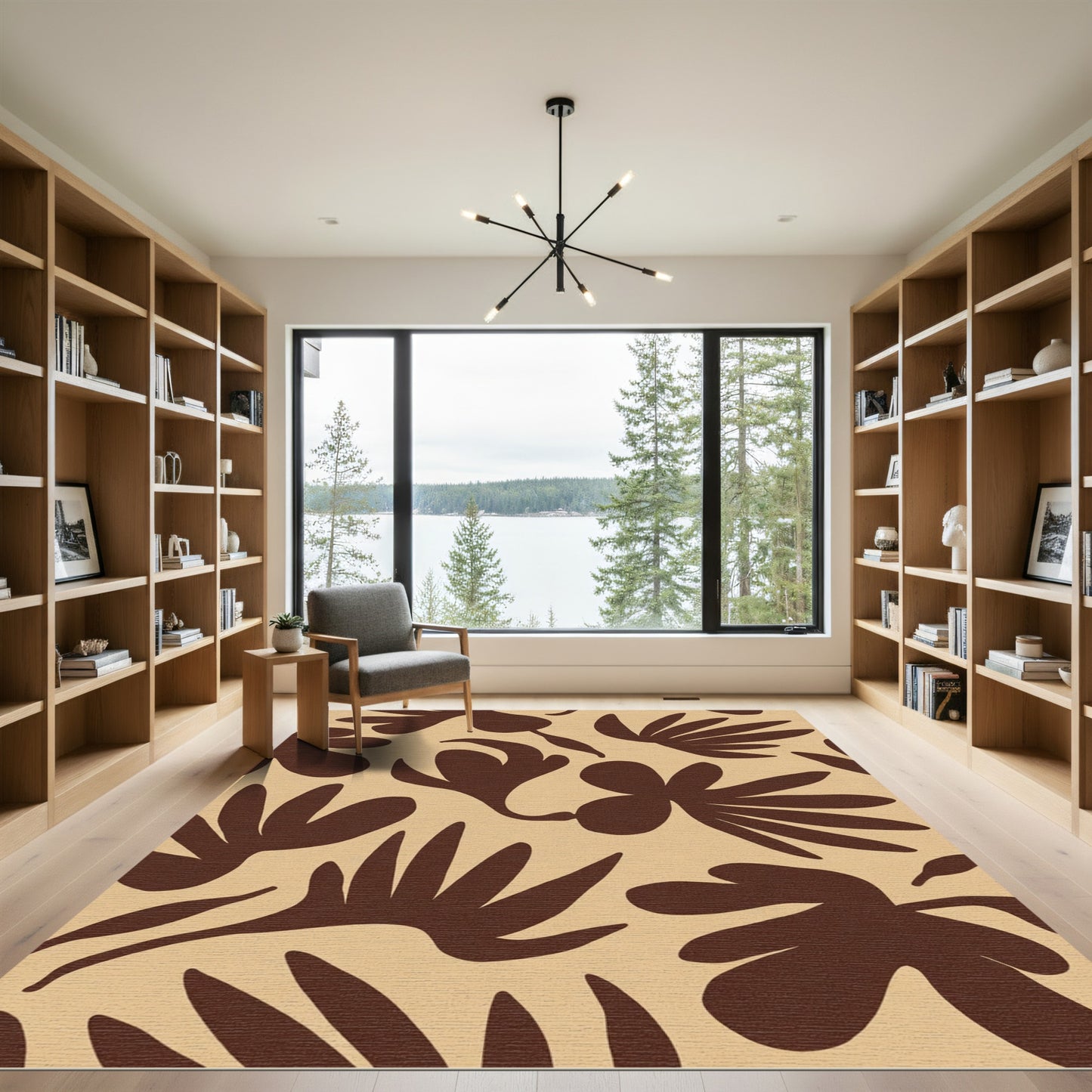 Rich Brown Abstract Floral Forms Rug