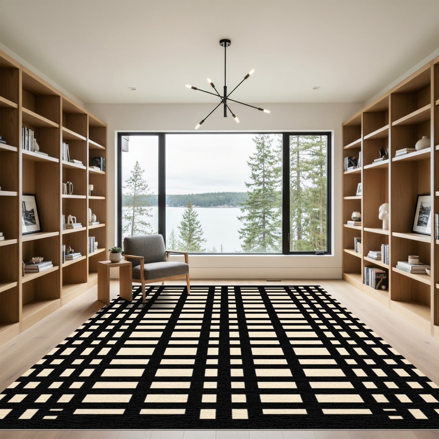 Black Cream Gingham Checkered Rectangles Rug