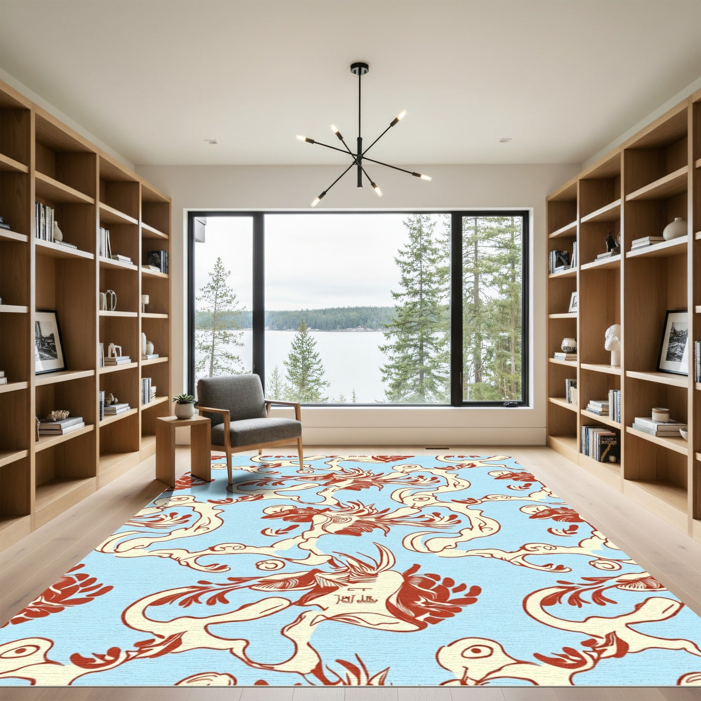 Whimsical Rococo Floral Creature Rug