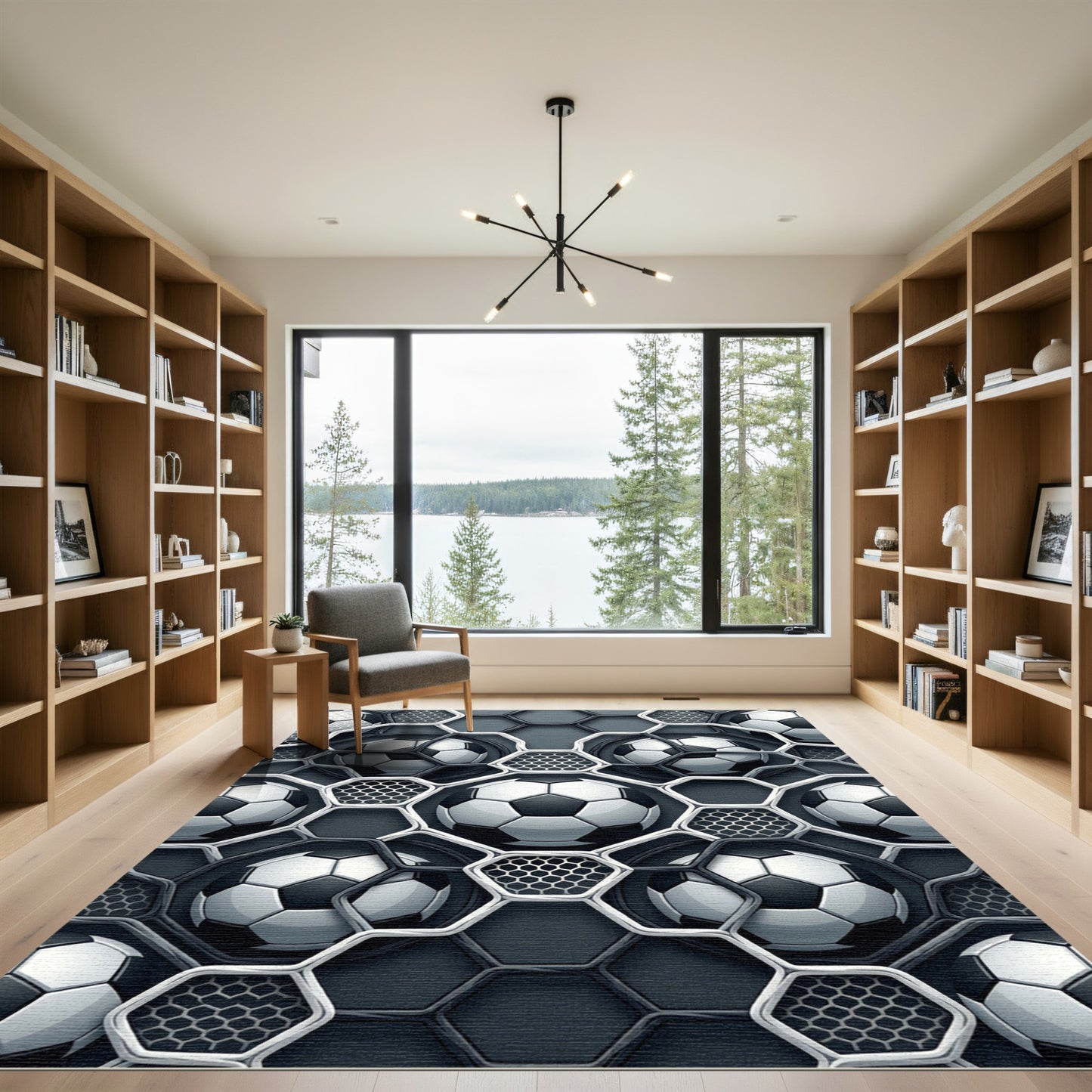 Monochromatic Geometric Soccer Ball Hexagon Sphere Rug