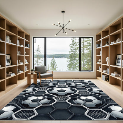 Monochromatic Geometric Soccer Ball Hexagon Sphere Rug