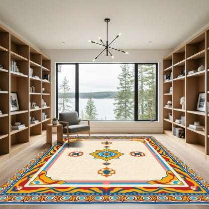 Rich Crimson Yellow Floral Medallion Rug