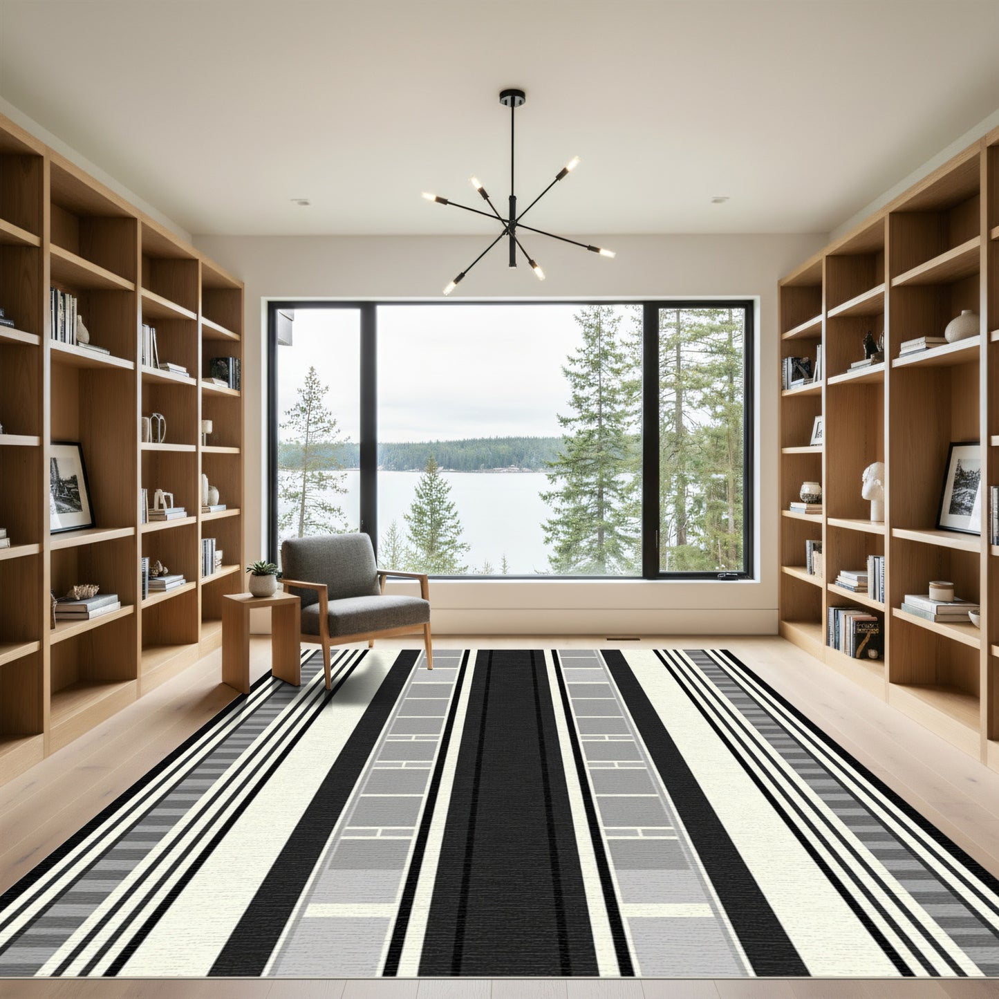 Monochrome Linear Block Grid Rug