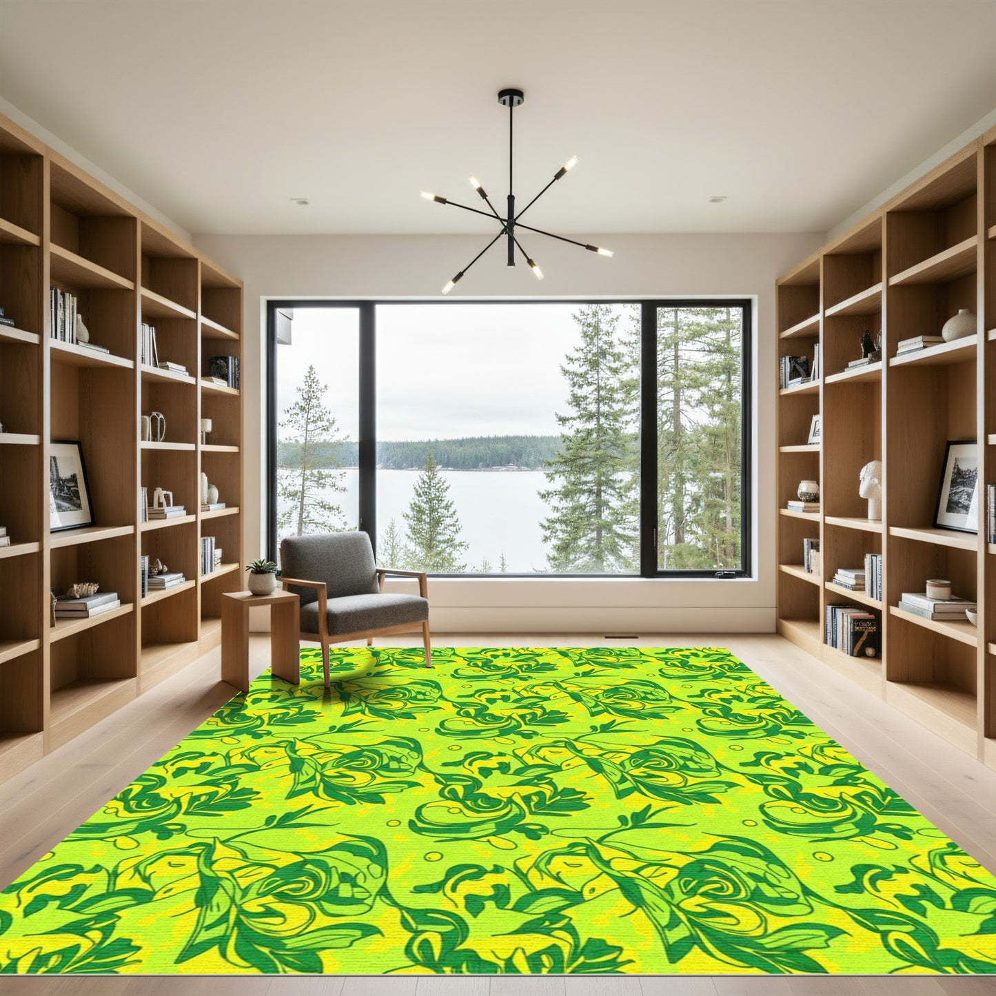 Lime Green Swirling Vine Abstract Rug