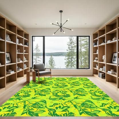 Lime Green Swirling Vine Abstract Rug