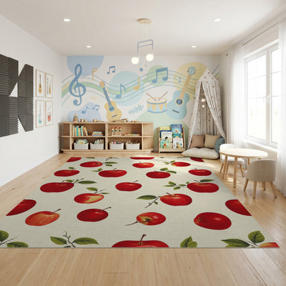 Whimsical Red Apples Green Leaves Rug