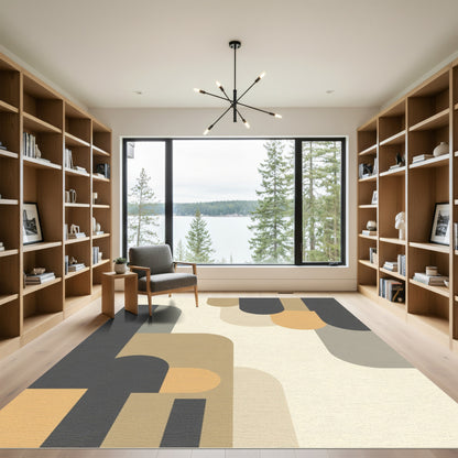 Earthy Tone Abstract Geometric Curves Rug
