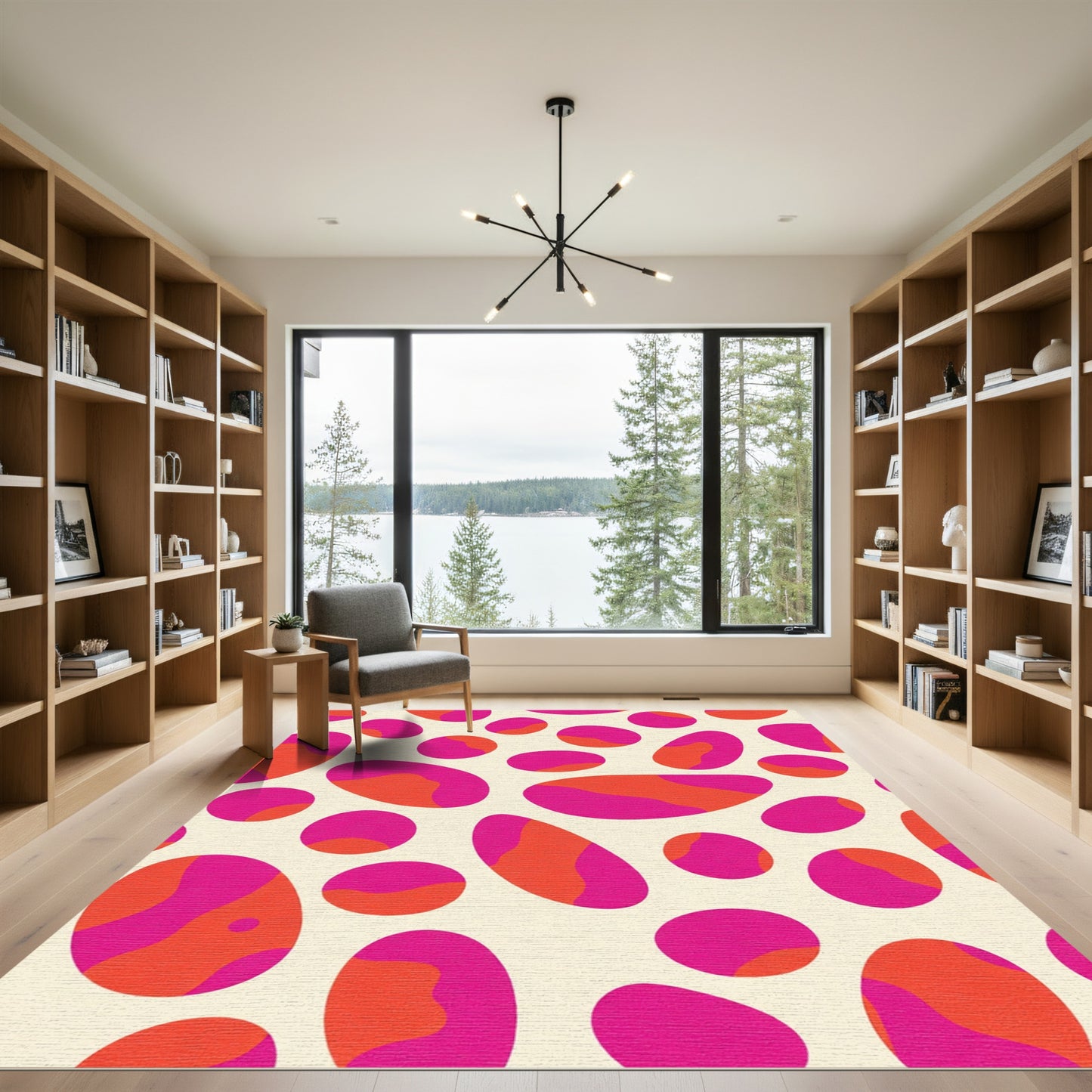 Vibrant Pink Orange Organic Shapes Rug