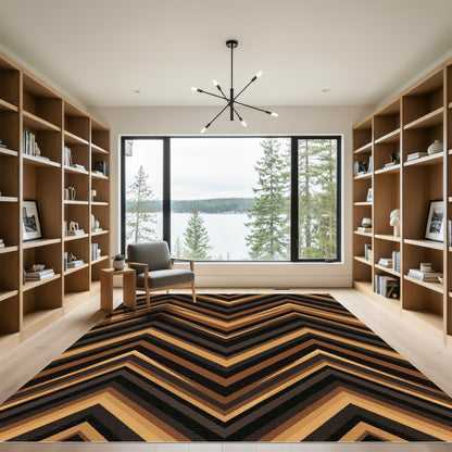Golden Brown Chevron Geometric Zigzag Rug