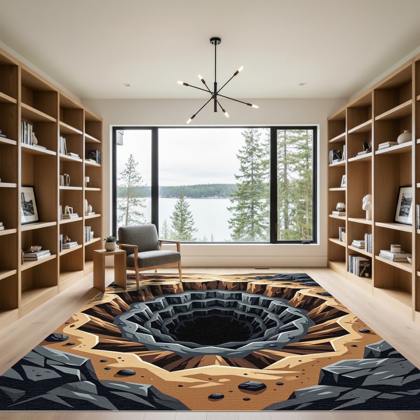 Deep Earthy Canyon Geometric Vortex Rug
