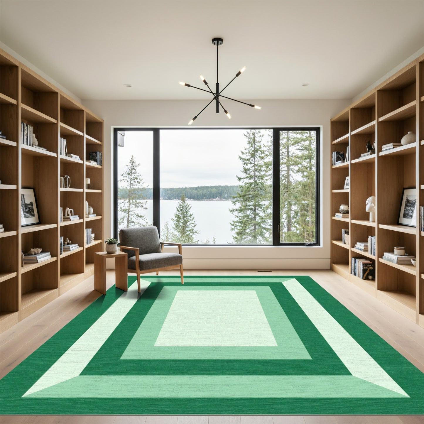 Geometric Nested Squares Green Rug