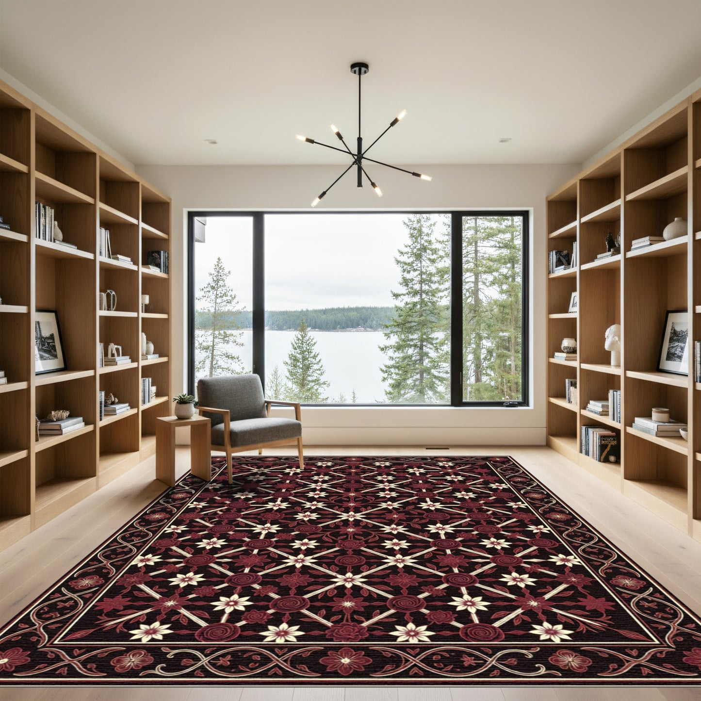 Gothic Crimson Floral Lattice Trellis Rug