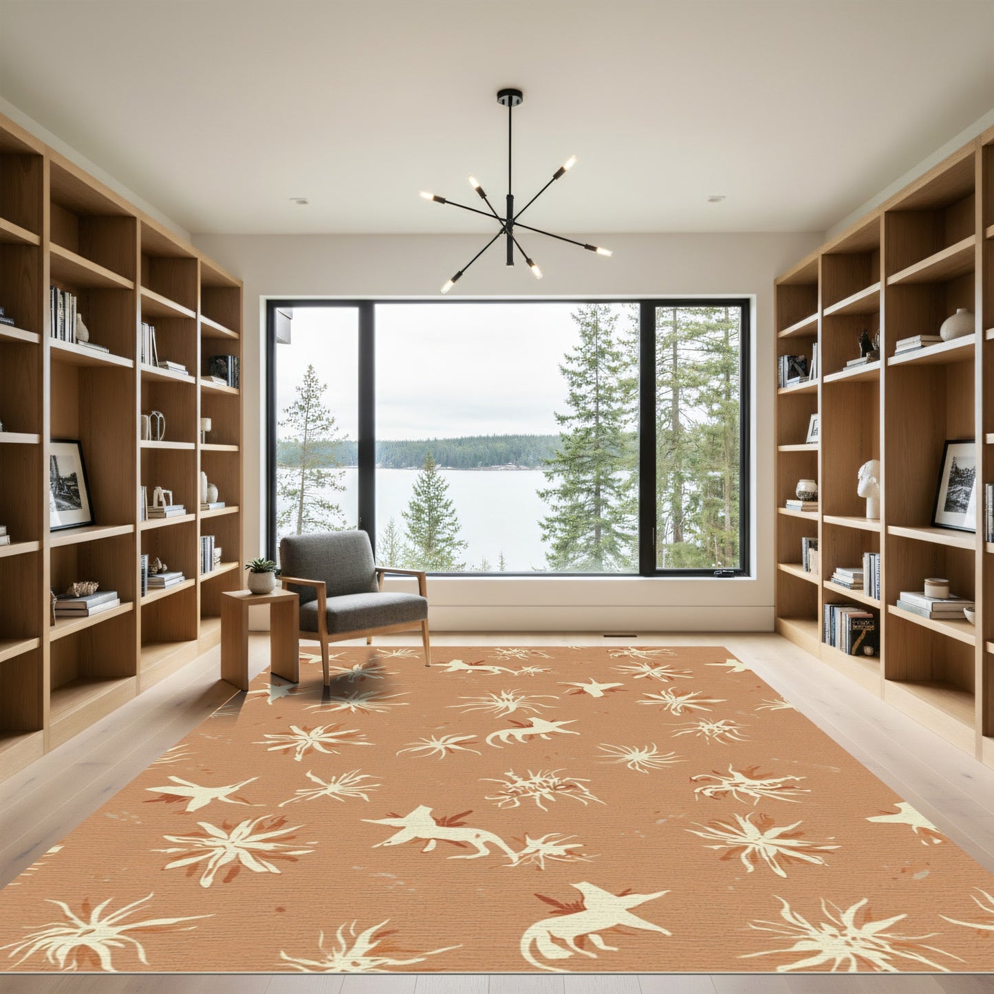 Sepia And Cream Abstract Flower Wildlife Rug