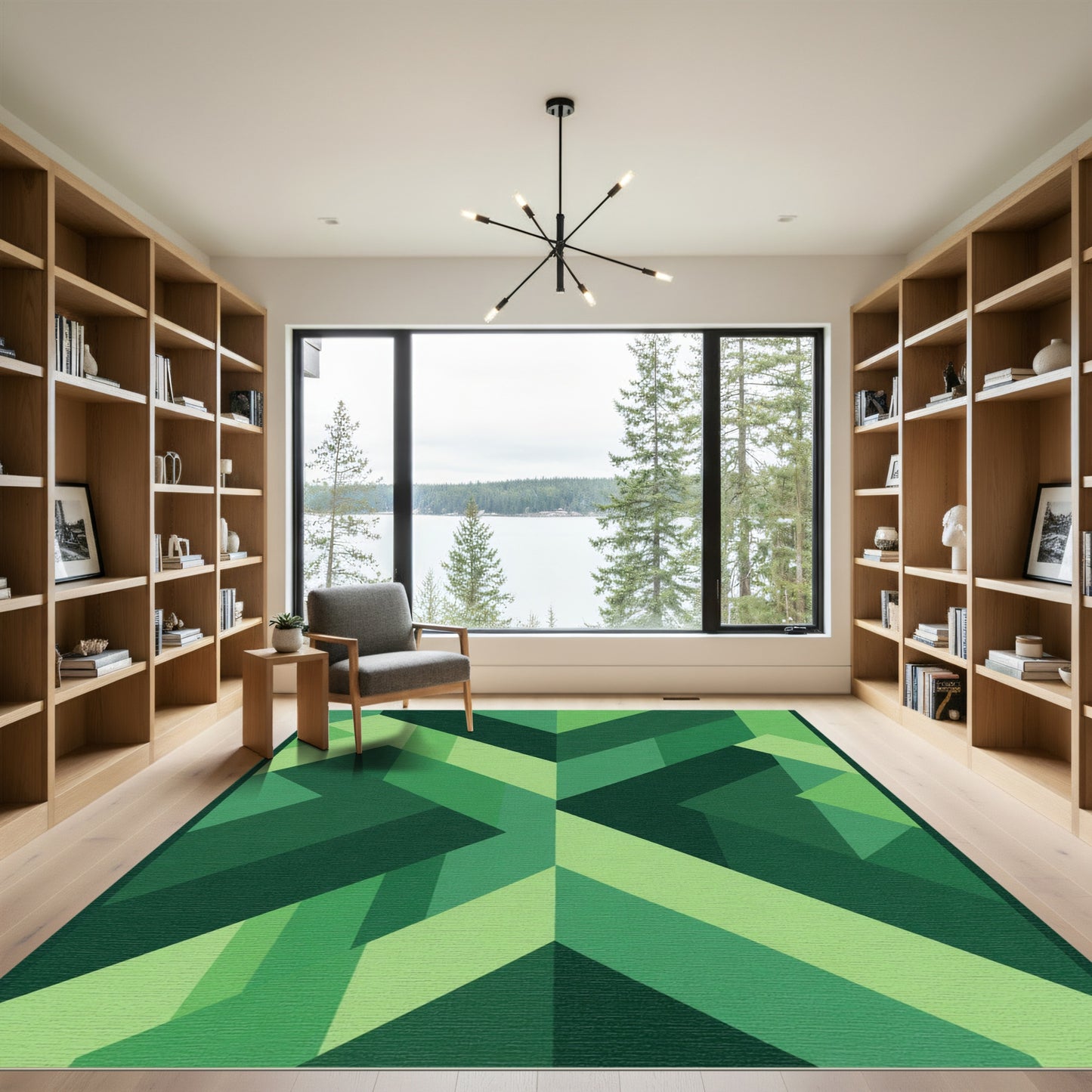 Forest Green Geometric Chevron Rug