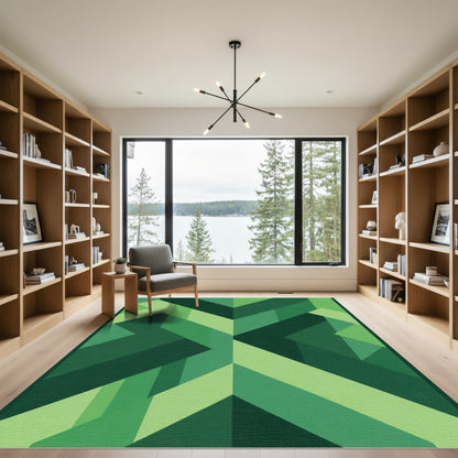 Forest Green Geometric Chevron Rug