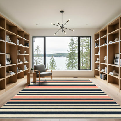 Coral Tan Stripe Contemporary Rug