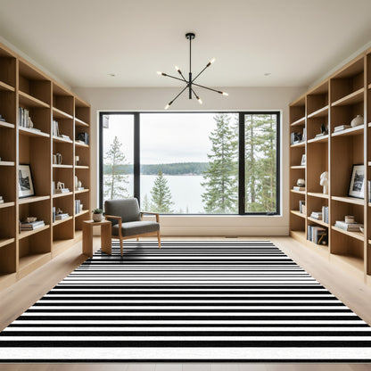 Elegant Black White Stripe Arrangement Rug