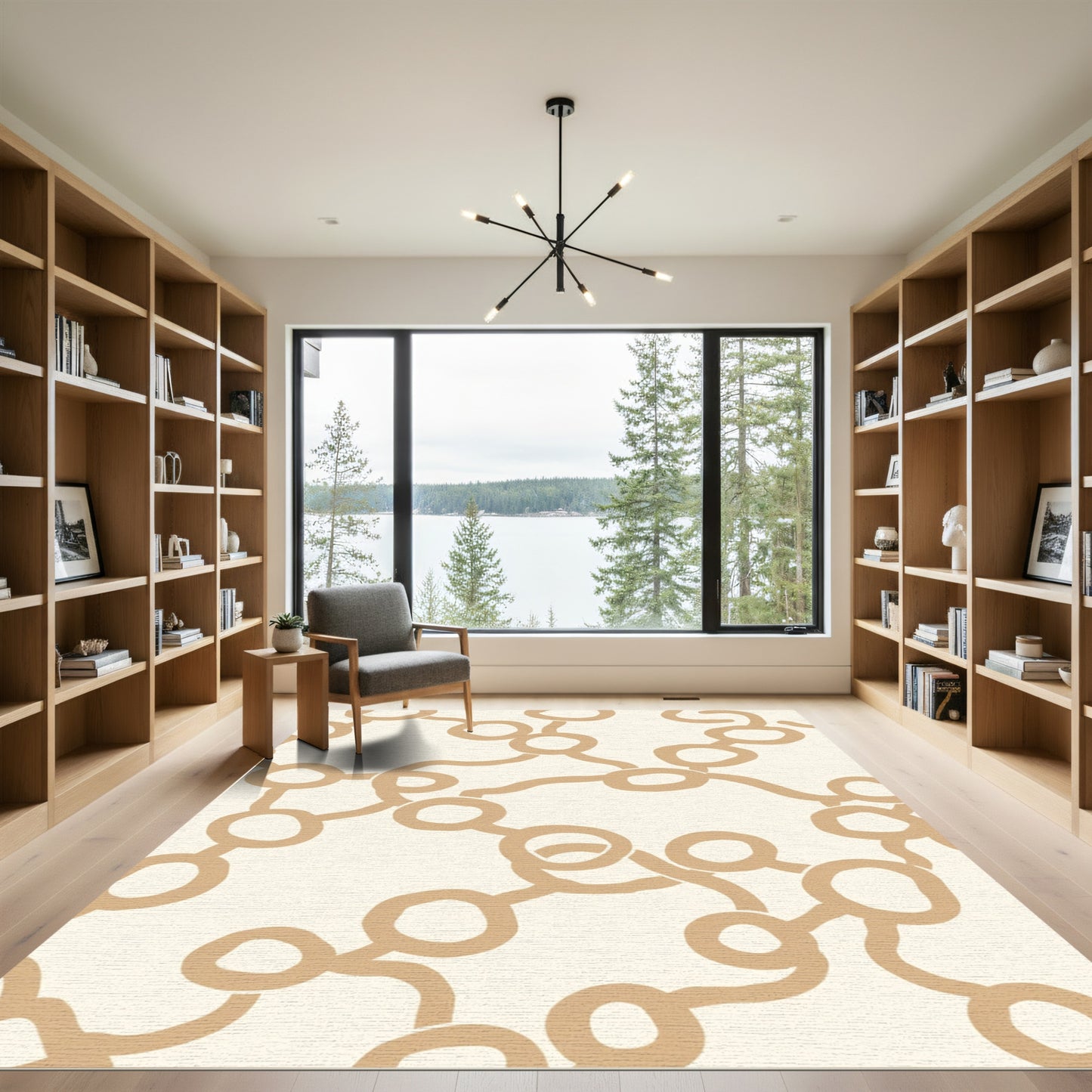 Neutral Tan Link Chain Circle Rug