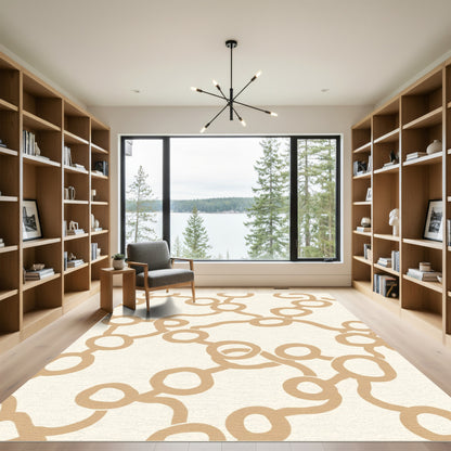 Neutral Tan Link Chain Circle Rug