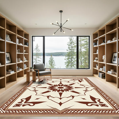 Brown Cream Geometric Star Border Rug
