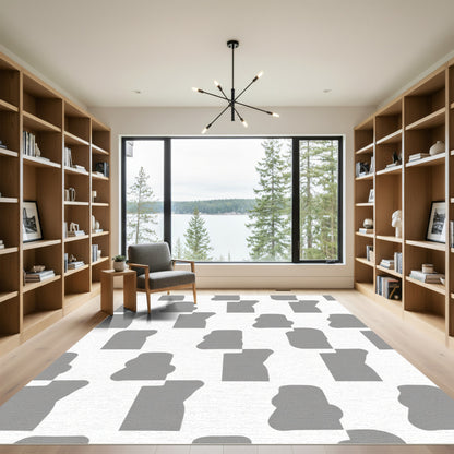 Mid-Century Modern Abstract Gray Forms Rug