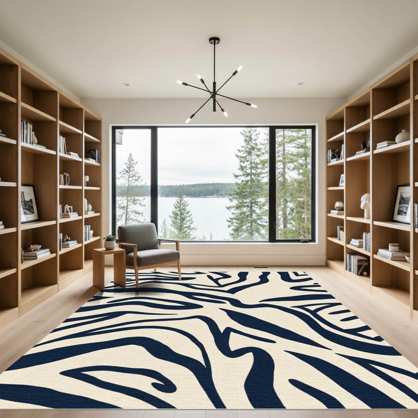 Cream Navy Abstract Zebra Stripes Rug