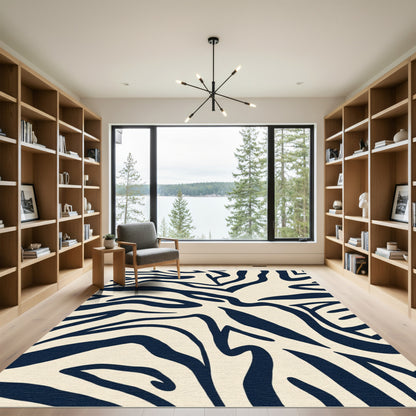Cream Navy Abstract Zebra Stripes Rug