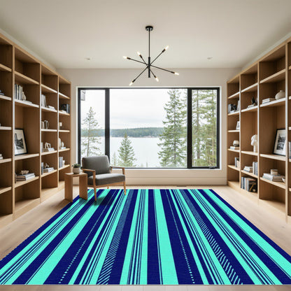 Deep Blue Aqua Stripe Variety Rug