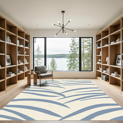 Pale Blue Curved Lines Contemporary Rug
