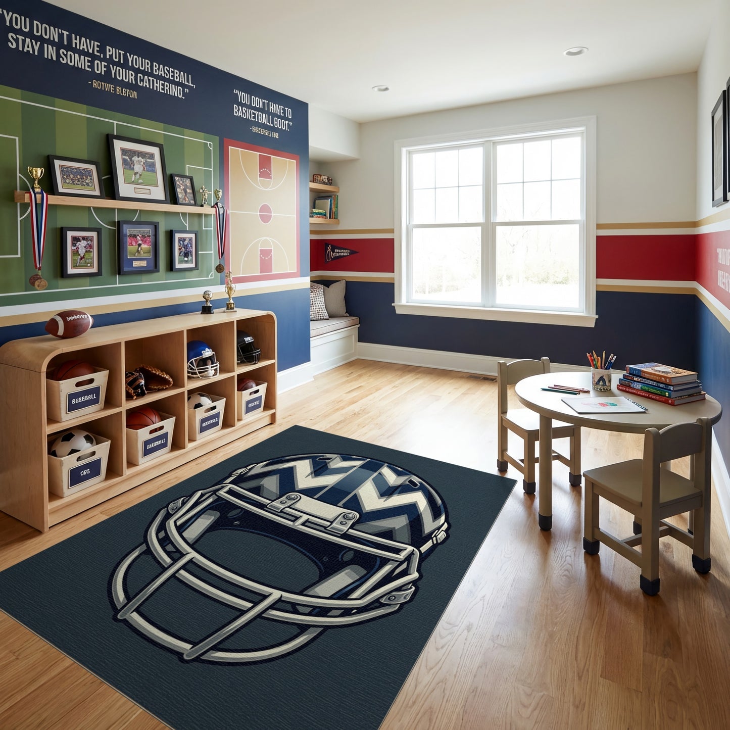 Navy White Zigzag Helmet Graphic Rug