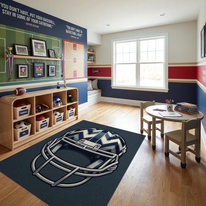 Navy White Zigzag Helmet Graphic Rug