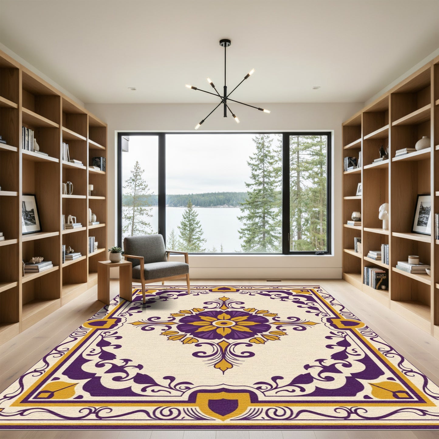 Ornate Purple Golden Floral Medallion Rug
