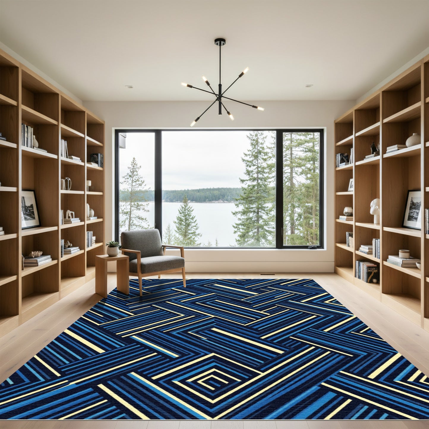 Deep Blue Geometric Interlocking Lines Rug