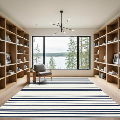 Navy Blue Horizontal Stripe Accent Rug