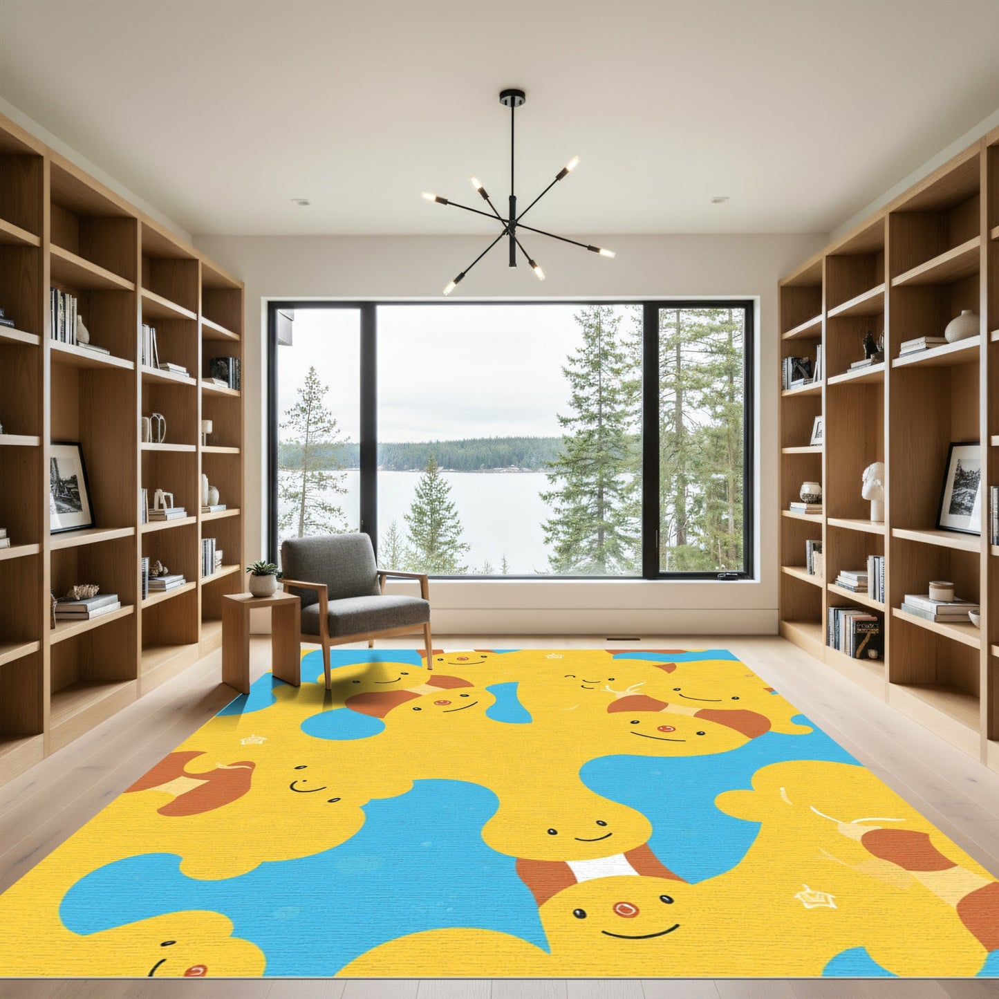 Cheery Yellow Blob Character Collage Rug