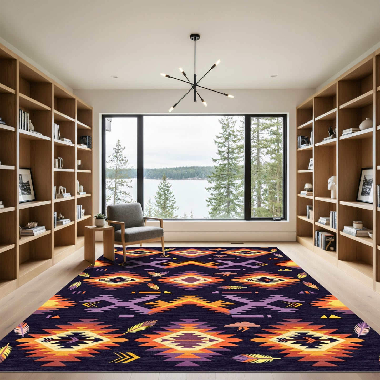 Bold Southwestern Medallion Feather Design Rug
