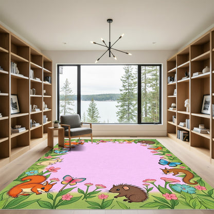 Woodland Creatures and Butterflies Border Rug