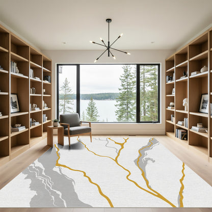 Gold Grey Vein Abstract Marble Rug