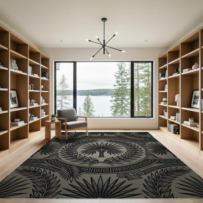 Monochromatic Greek Key Laurel Swirls Rug