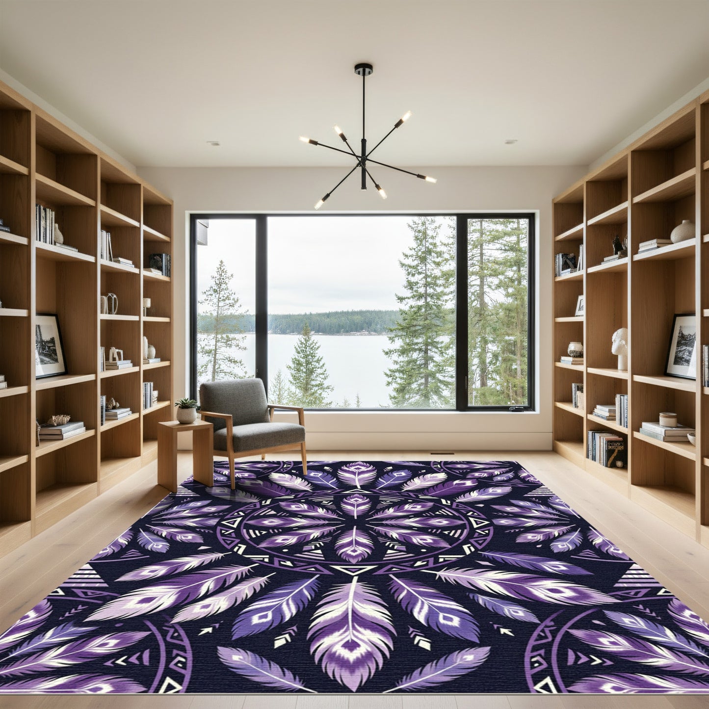 Purple Feather Mandala Geometric Rug