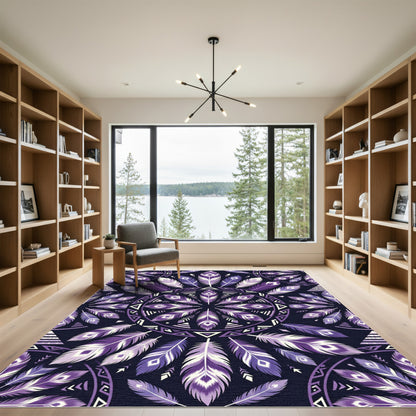Purple Feather Mandala Geometric Rug