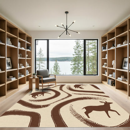 Cave Art Brown Deer Narrative Flow Rug