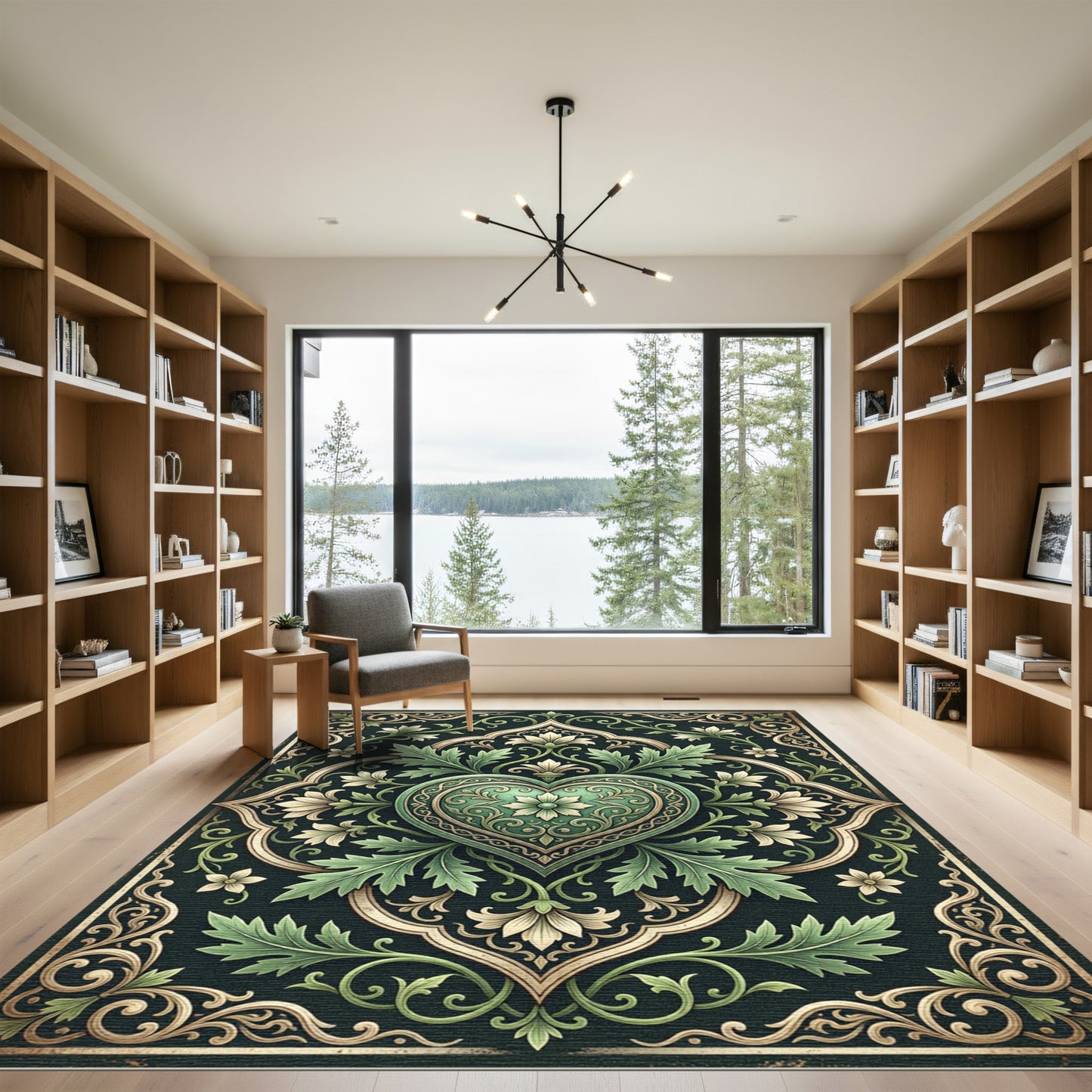 Emerald Heart Floral Scrollwork Rug