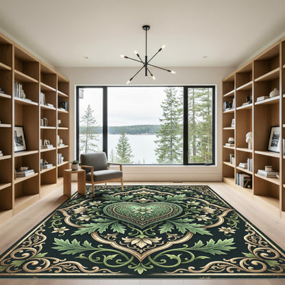 Emerald Heart Floral Scrollwork Rug