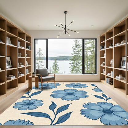 Navy Blue Floral Garden Rug