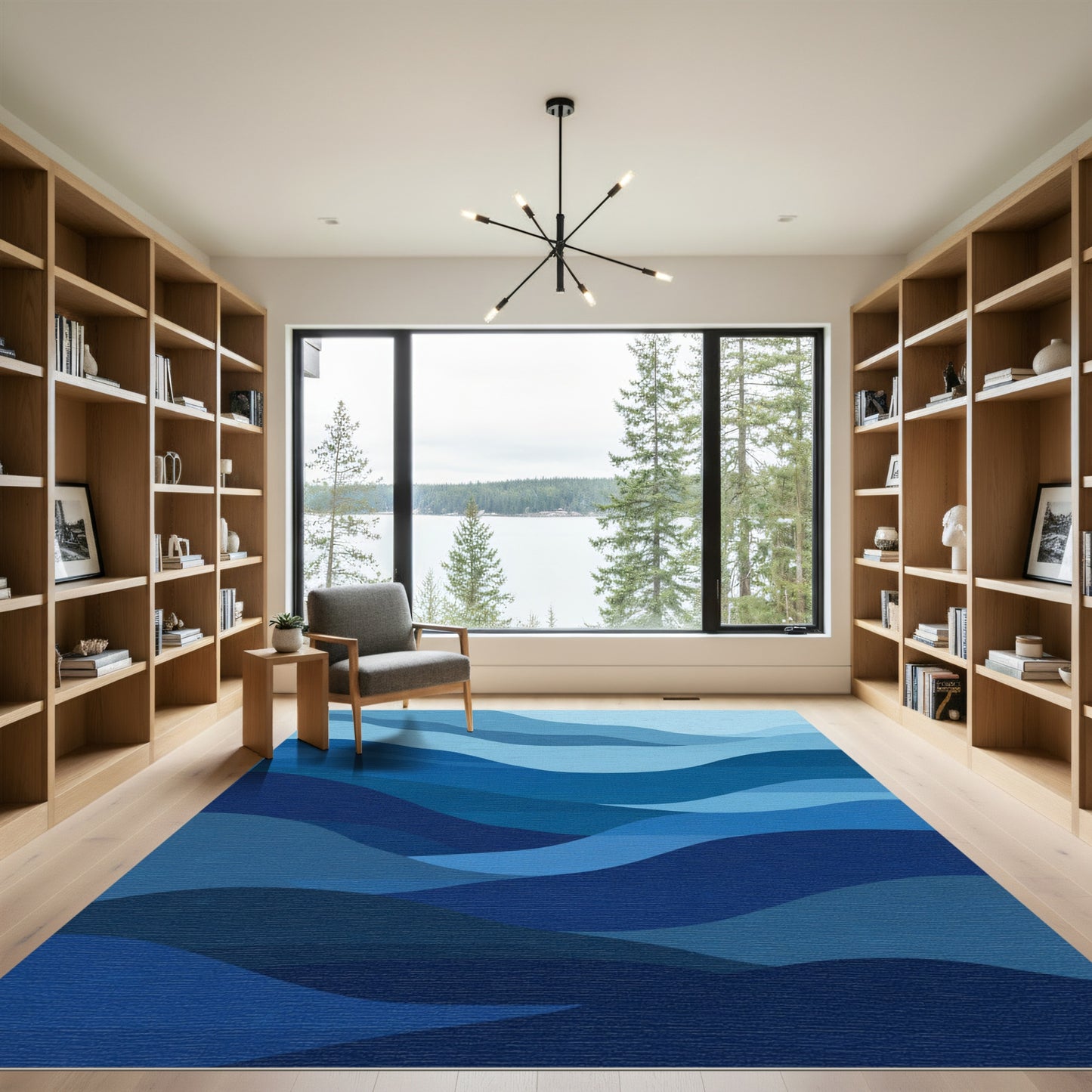 Deep Blue Layered Waves Rug