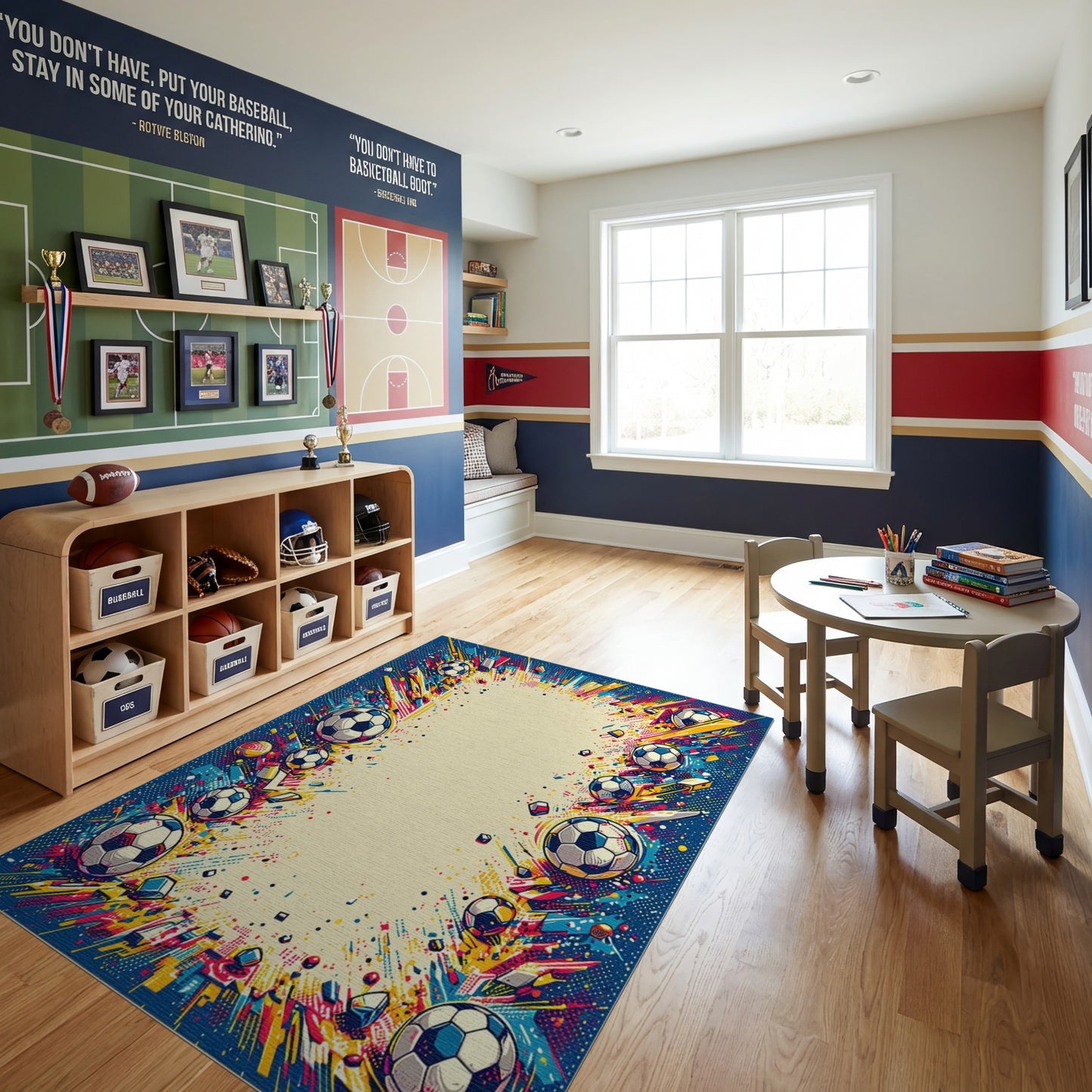 Vibrant Explosive Soccer Balls Rug