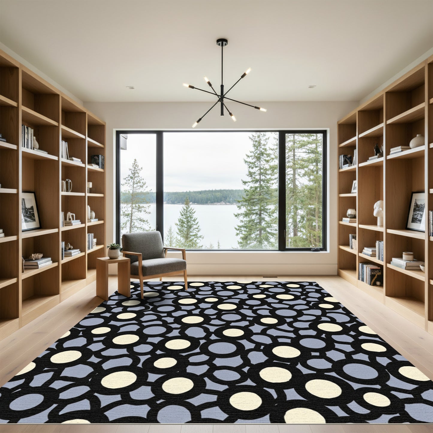 Light Beige Black Circles Arrangement Rug