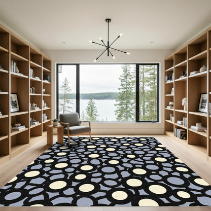 Light Beige Black Circles Arrangement Rug